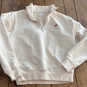 New Balance Made in USA Cream Half-Zip Pullover with Red Logo